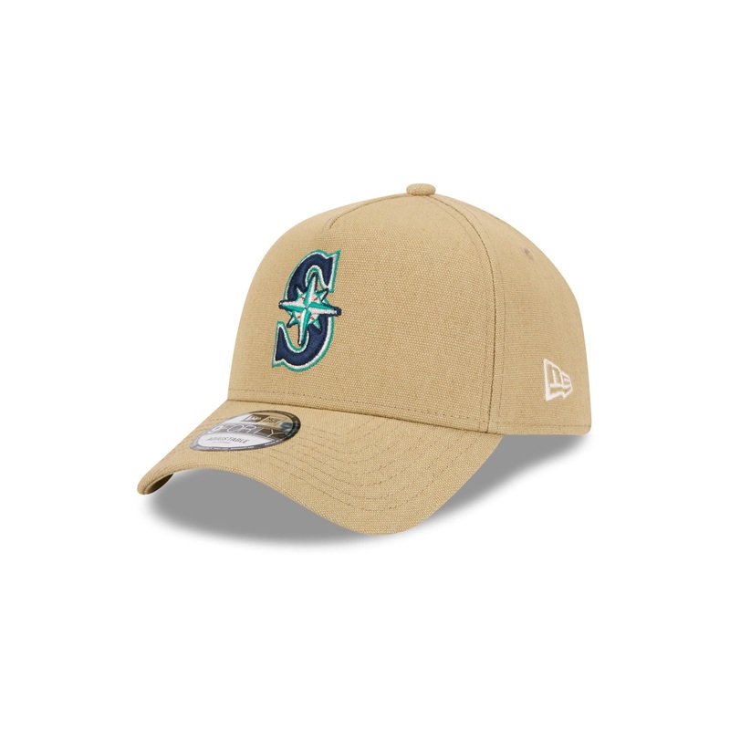 Seattle Mariners Logo Essentials Khaki 9FORTY A-Frame Snapback Hat