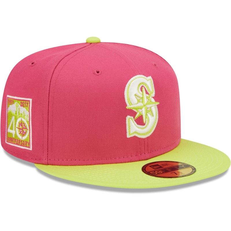Men’s New Era Pink Seattle Mariners 40th Anniversary Beetroot Cyber 59FIFTY Fitted Hat