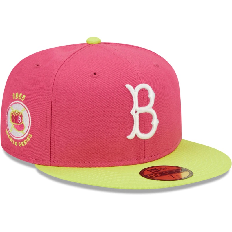 New Era Brooklyn Dodgers Pink 1955 World Series Champions Beetroot Cyber 59FIFTY Fitted Hat
