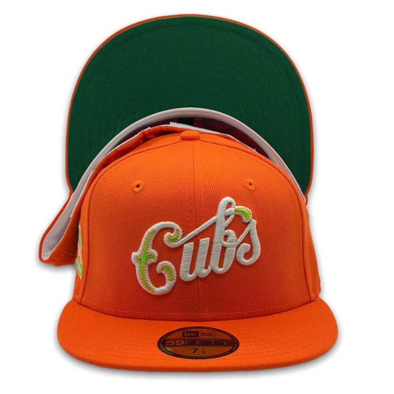 New Era Chicago Cubs Orange 100 Years Wrigley Stadium Green UV 59FIFTY Fitted Hat