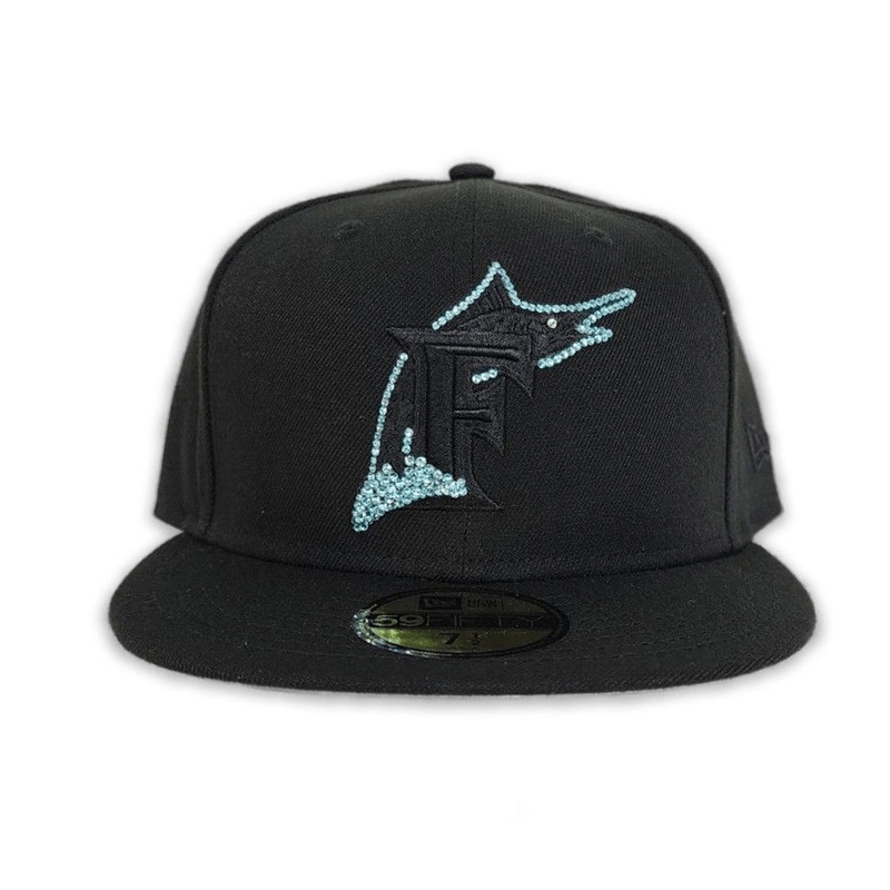 New Era  Swarovski Crystal Black Florida Marlins 59FIFTY Fitted Hat