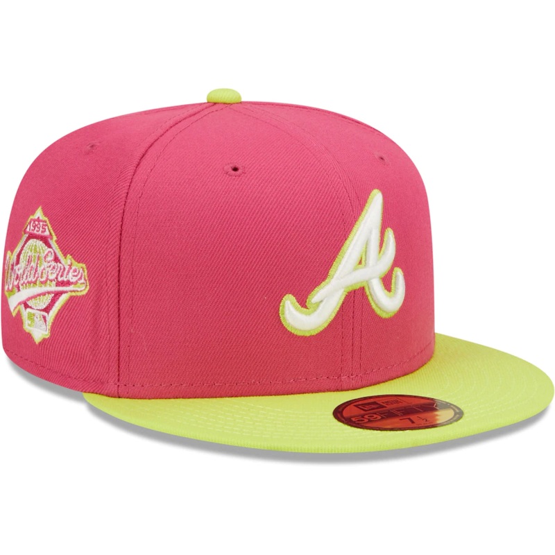 New Era Atlanta Braves Pink 1995 World Series Champions Beetroot Cyber 59FIFTY Fitted Hat