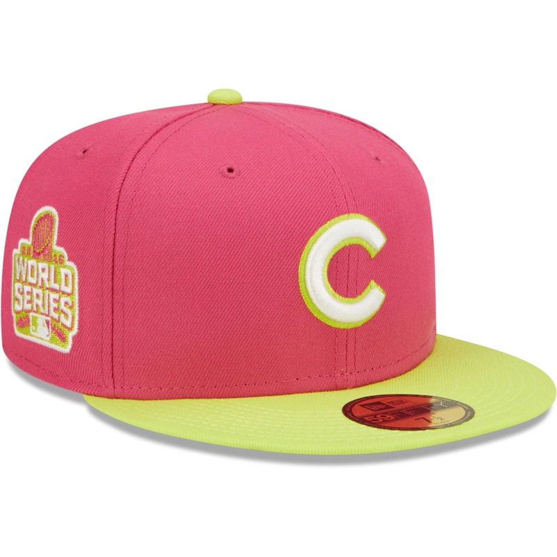 New Era Chicago Cubs Pink 2016 World Series Champions Beetroot Cyber 59FIFTY Fitted Hat