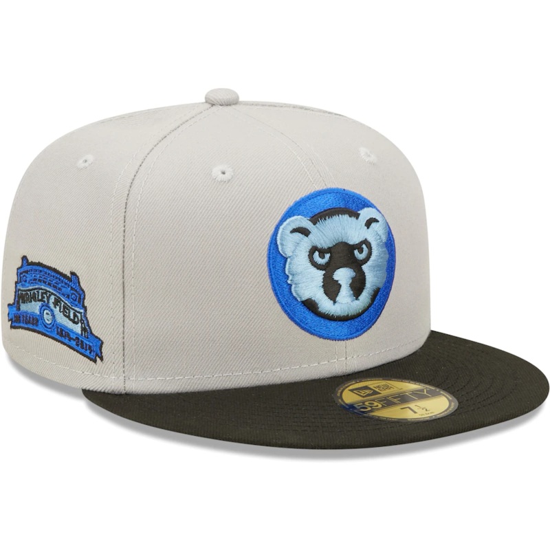 New Era Chicago Cubs Wrigley Field Gray/Black Blue Undervisor 2022 59FIFTY Fitted Hat