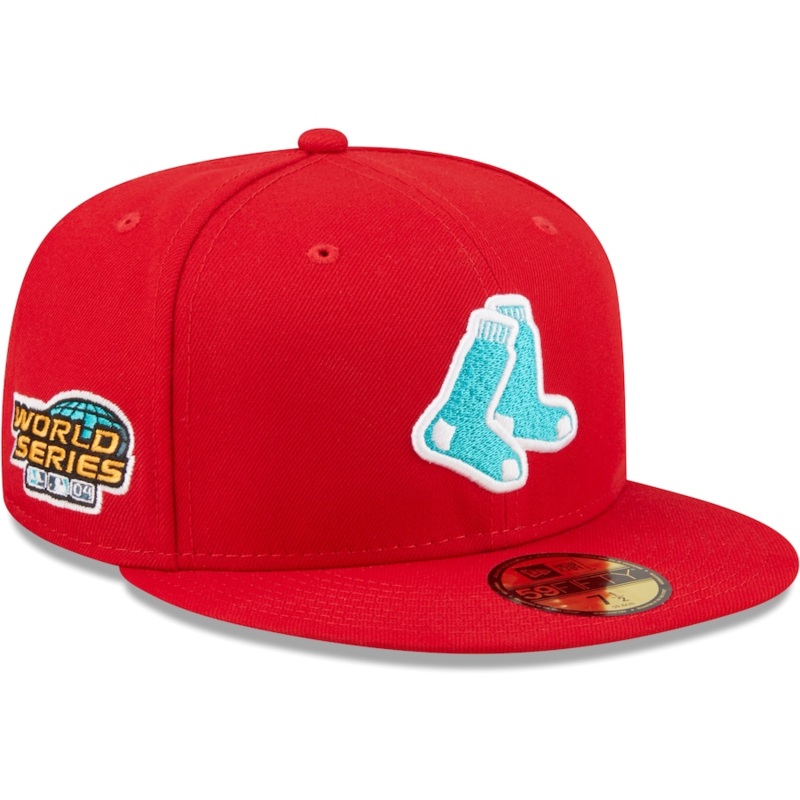 New Era Boston Red Sox 2004 World Series Scarlet/Teal Undervisor 2022 59FIFTY Fitted Hat