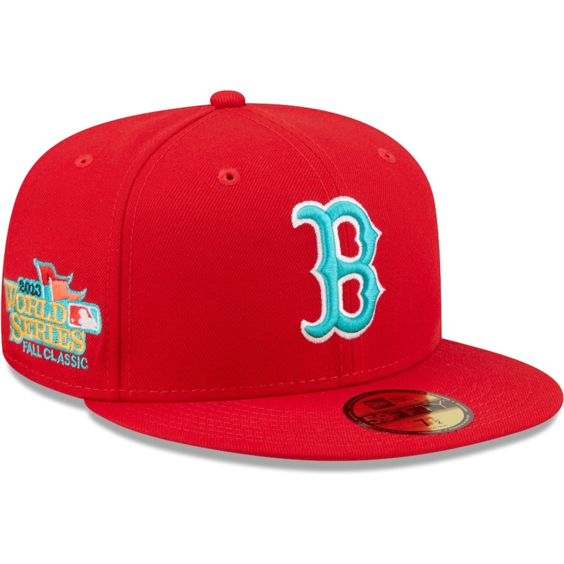 New Era Boston Red Sox 2013 World Series Fall Classic Scarlet/Teal Undervisor 2022 59FIFTY Fitted Hat