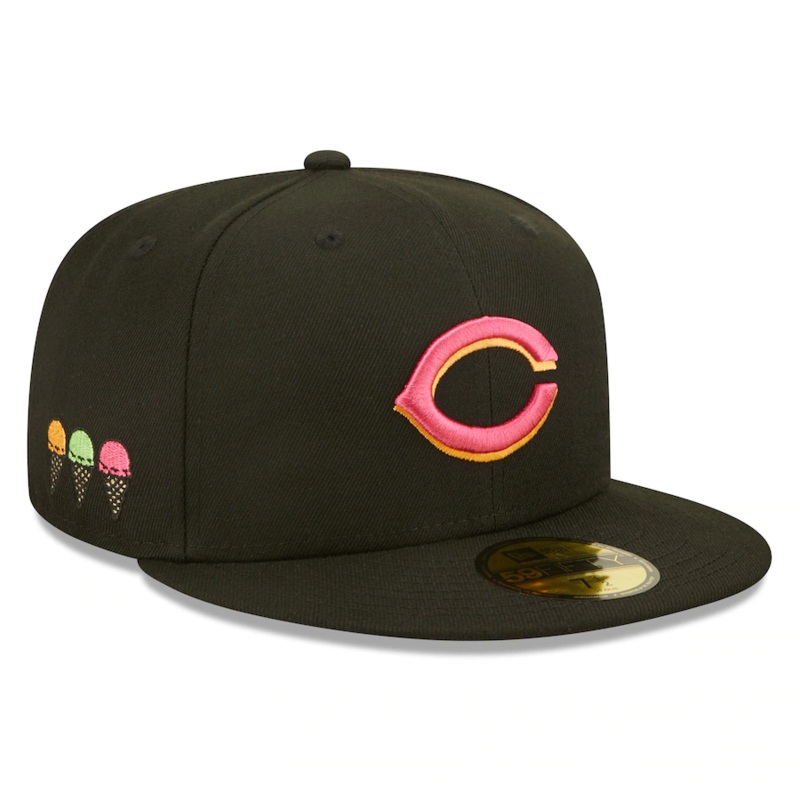 New Era Cincinnati Reds Black Summer Sherbet 59FIFTY Fitted Hat