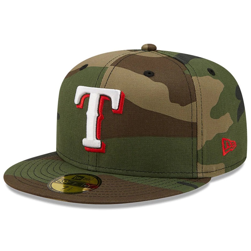 New Era Camo Texas Rangers 1995 MLB All-Star Game Patch Woodland Undervisor 59FIFTY Fitted Hat