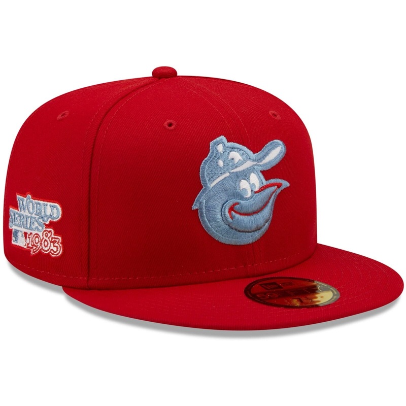 New Era Baltimore Orioles Scarlet Red 1983 World Series Blue Undervisor 59FIFTY Fitted Hat