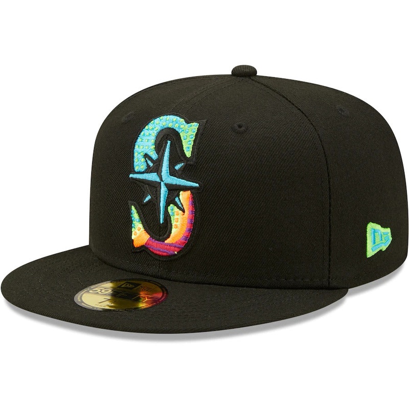 New Era Black Seattle Mariners Neon Fill 59FIFTY Fitted Hat