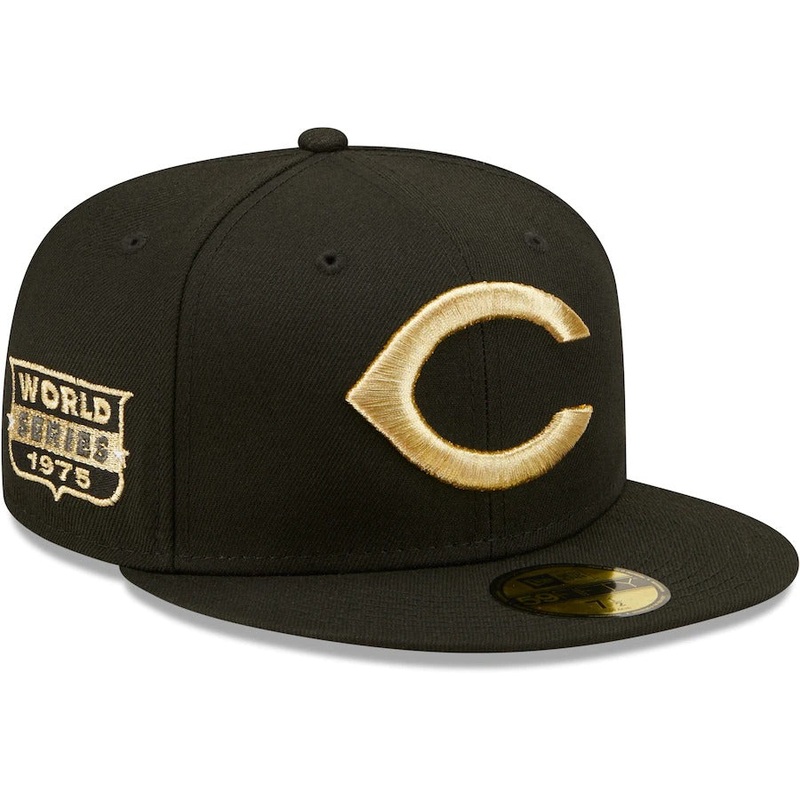 New Era Black Cincinnati Reds 1975 World Series Metallic Gold Undervisor 59FIFTY Fitted Hat